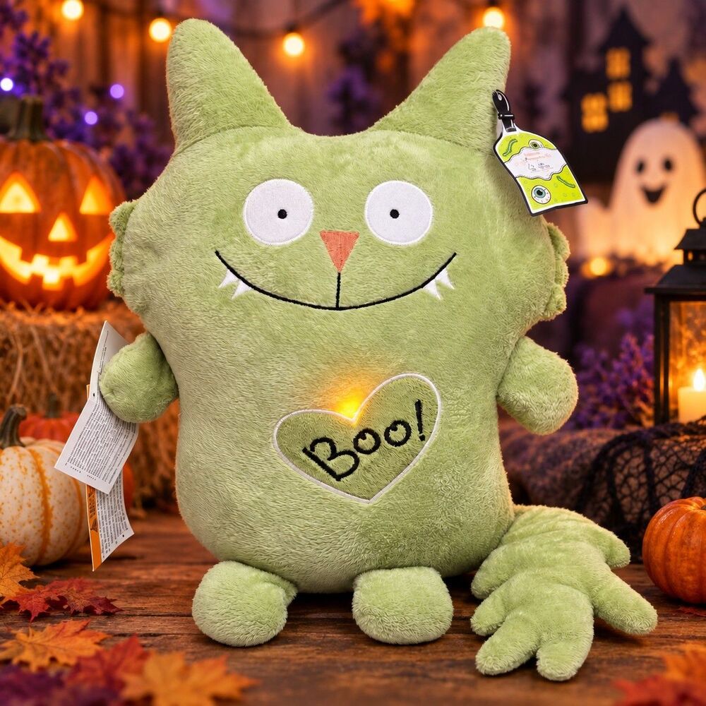 New LAB 10.31 Green Monster Boo LED Light Up Halloween Home Decor Plush Toy